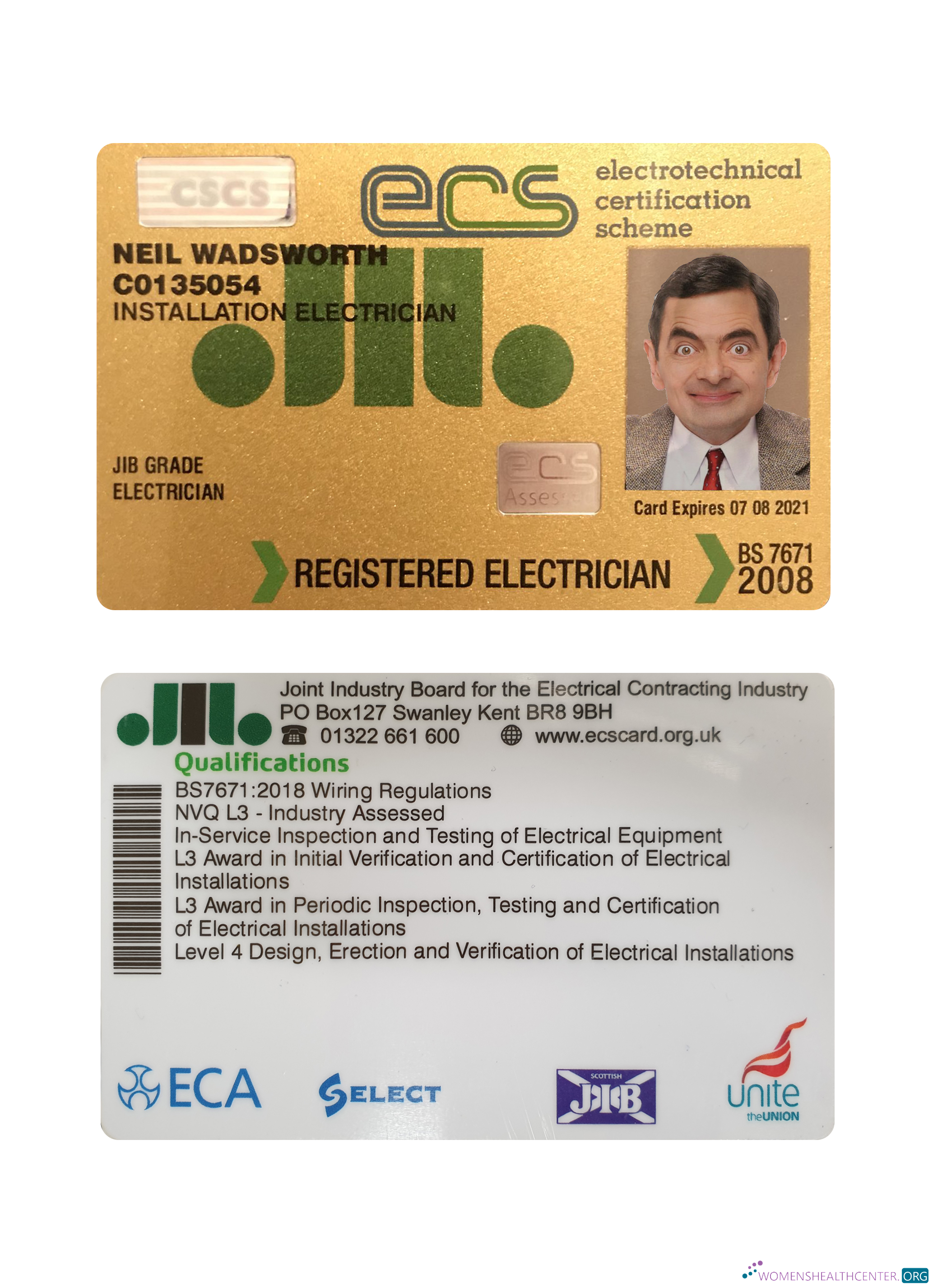 Download United Kingdom electrotechnical certification scheme (ECS) card Photoshop template